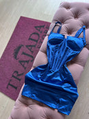 VESTIDO LUXO CETIM AZUL